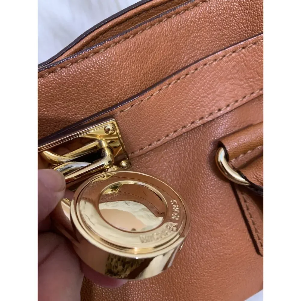 MICHAEL KORS Luggage Tan Pebbled Leather Vintage HAMILTON Lock Satchel - MINT!